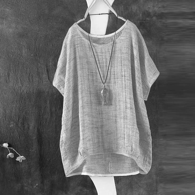 Damen Frühling und Sommer Literarisch Retro Kurzarm Übergröße T-Shirt Einfarbig Schlicht Locker Lässig Pendler Oberteile