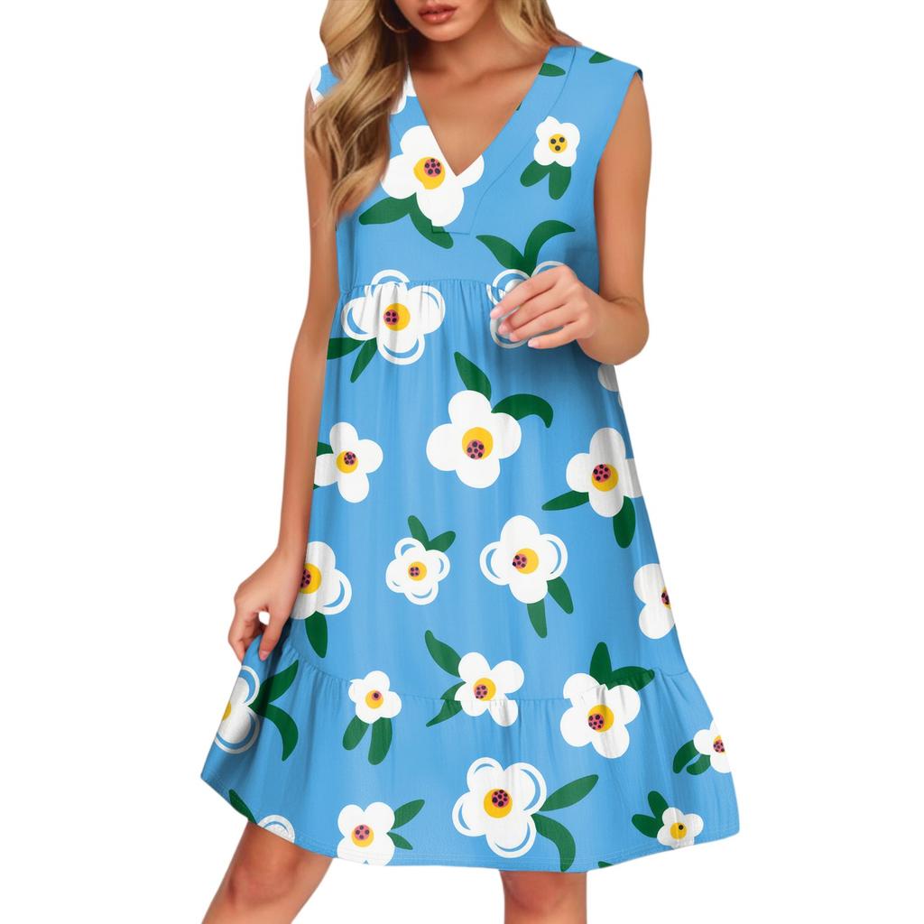 Women's Casual Fashion Breathable V-neck Vest With Pockets Floral Holiday Dress