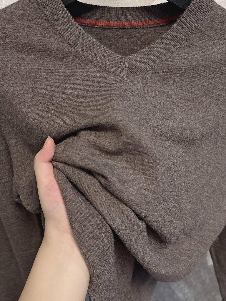 Men's Trendy Solid Color V-Neck Wool Sweater for Autumn/Winter - Base Layer Casual Knit Pullover