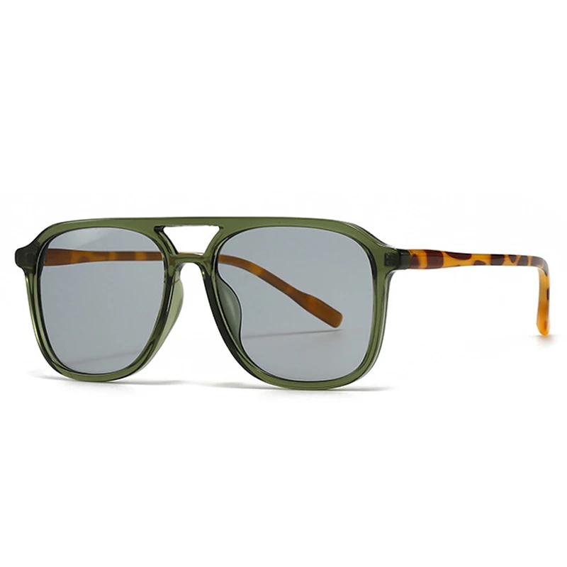  Retro Double Bridges Men Square Sunglasses Fashion Green Leopard Women Trending Gradient Sun Glasses