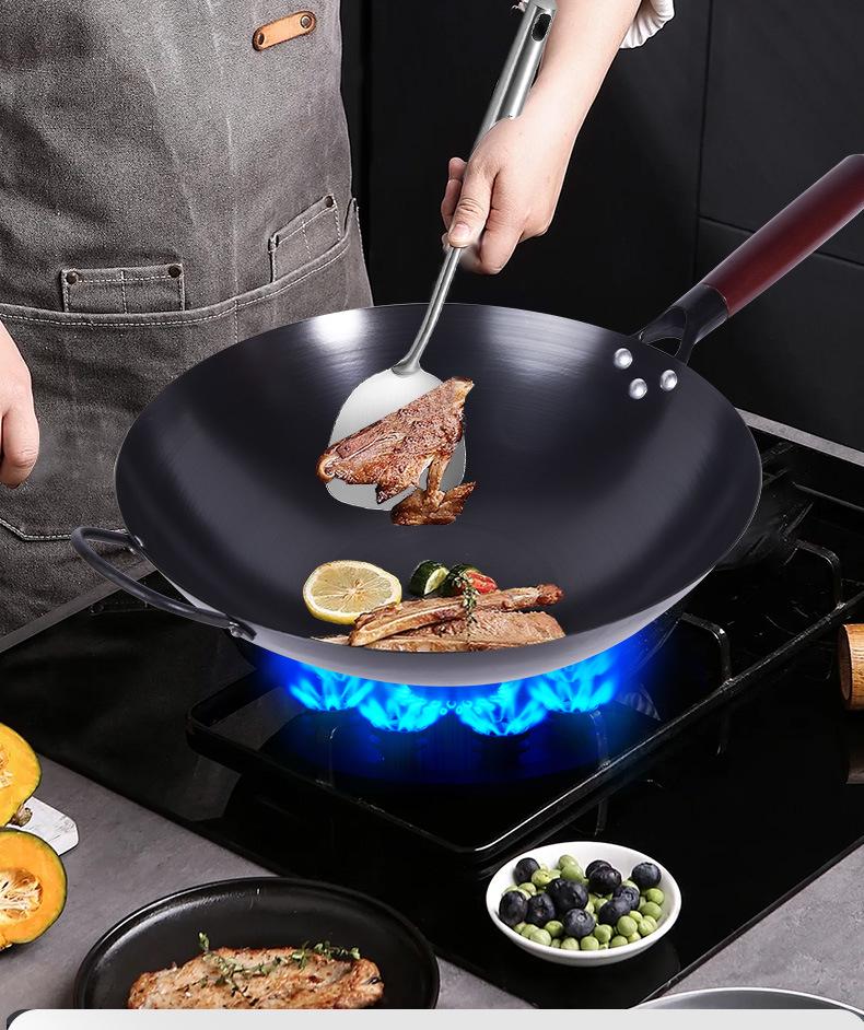 Nitrided Iron Non-Stick Rust-Proof Wok - Forged, No Coating, Round Bottom.