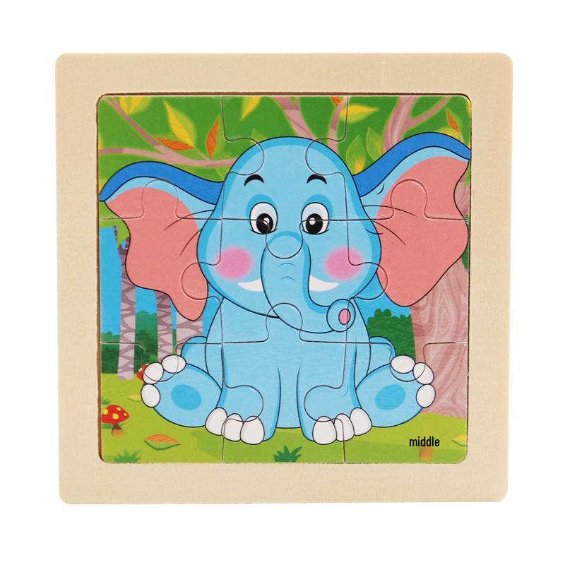 9-Piece Wooden Cartoon Animal Transport Jigsaw Toy for Early Education