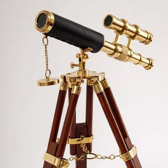 Brass Double Barrel Telescope 38.1 Cm Nautical Decor with Wooden Tripod Ideal for Home, Office, Study, Library Birthday Gift