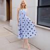 European and American Summer Cross-border Women's Clothing Temperament Polka Dot Sleeveless Slim Dress Vacation Style Long Dress Seaside Vacation