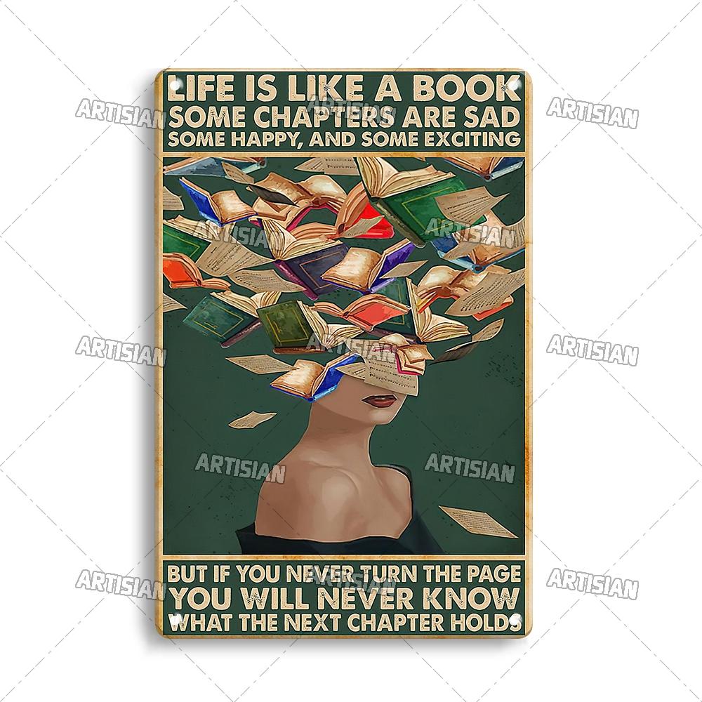 Artisian Reading Vintage Metal Sign Read Book Tin Plaque Girl Loves Books Classic Decorative Poster Wall Decor Garage Bar Pub
