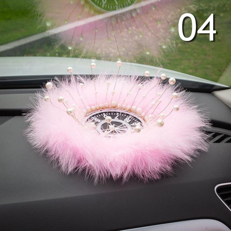 INS Decor Pink/White Feather Pearl Car Anti-slip Mat Console Ornament Storage Pad Cute Auto Accessories Female Car Interior
