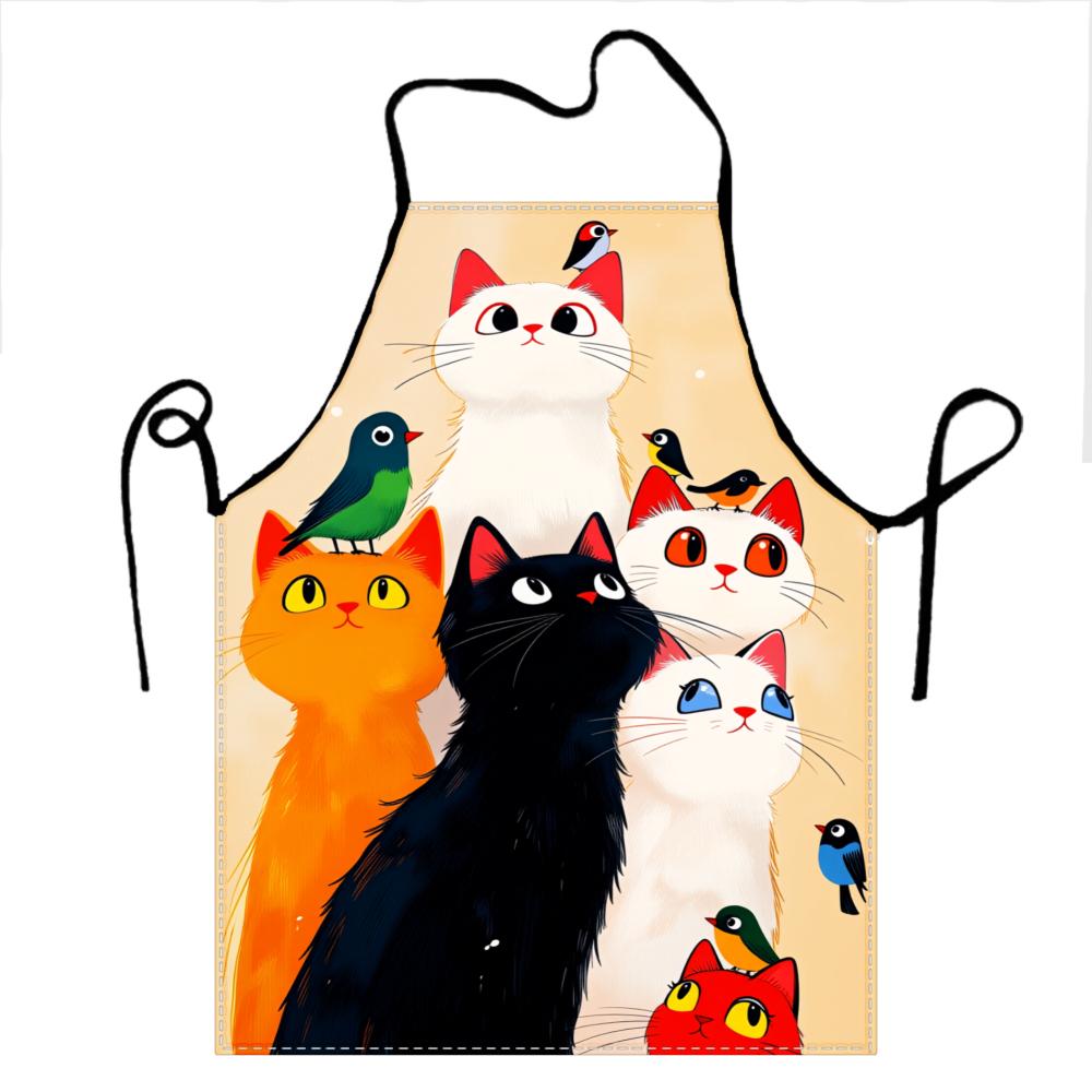 Cute Cats And Birds Apron For Cooking Baking Kitchen Wear Animal Print Apron For Women Men Adults Unisex Gift Idea