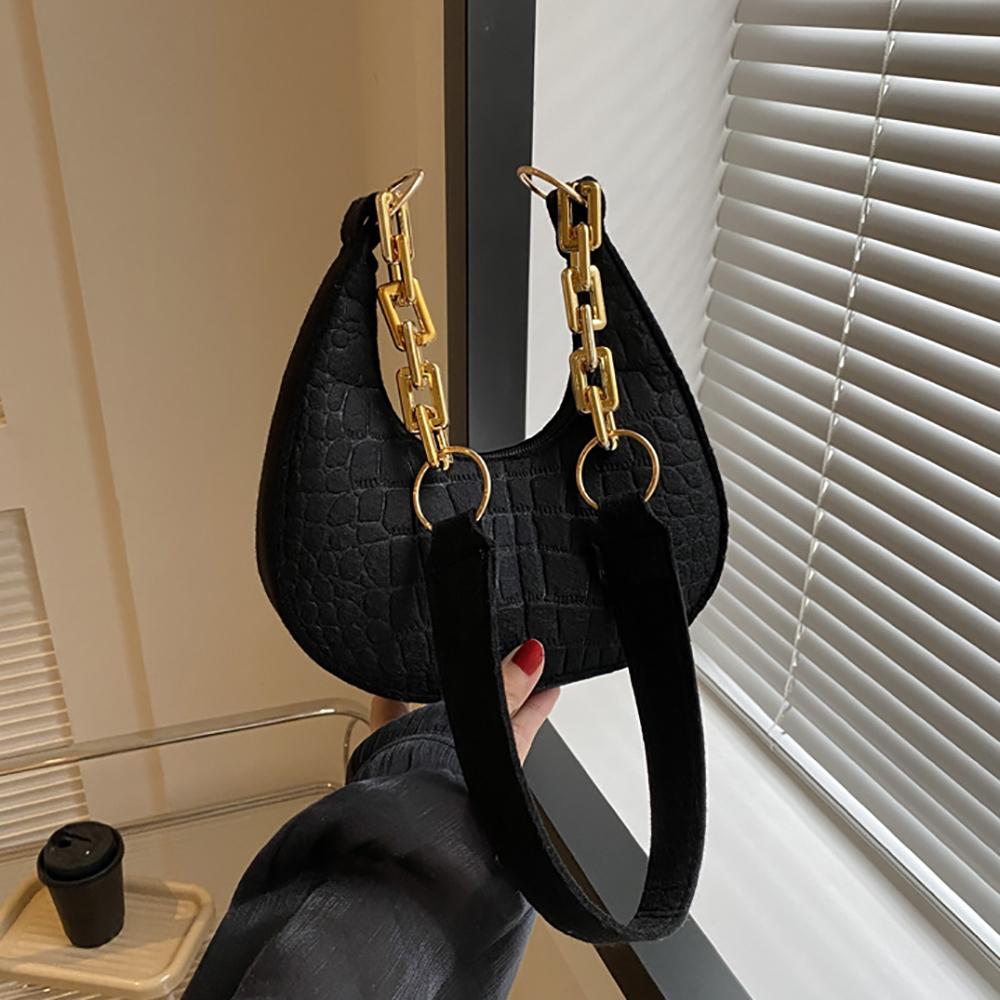 Fashi Felt Cloth Pattern Shoulder Bags For Women Small Handle Underarm Bag Clutch Luxury Solid Color Female Handbag With Purse