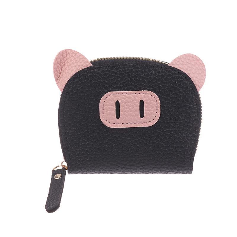 Pu Leather Female Light Student Cartoon Cute Pig Zipper Multi-Card Card Set Soft Pickup Clip Coin Purse Mini Clutch Earphone Bag