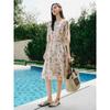100% Mulberry Silk Jiuzi Anna Kou Temperament Printed Silk Waist Cinching Dress for Women's Summer New Style
