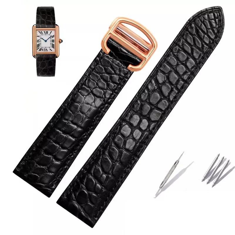 Alligator Leather Strap For Cartier Solo Tank London Genuine Leather Black Brown Men Women Watch Band 16mm 18mm 20mm 22mm 24mm