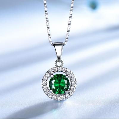 925 Sterling Silver Nano Emerald Vintage Round Green Pendant White Zircon Fashion Jewelry Necklaces