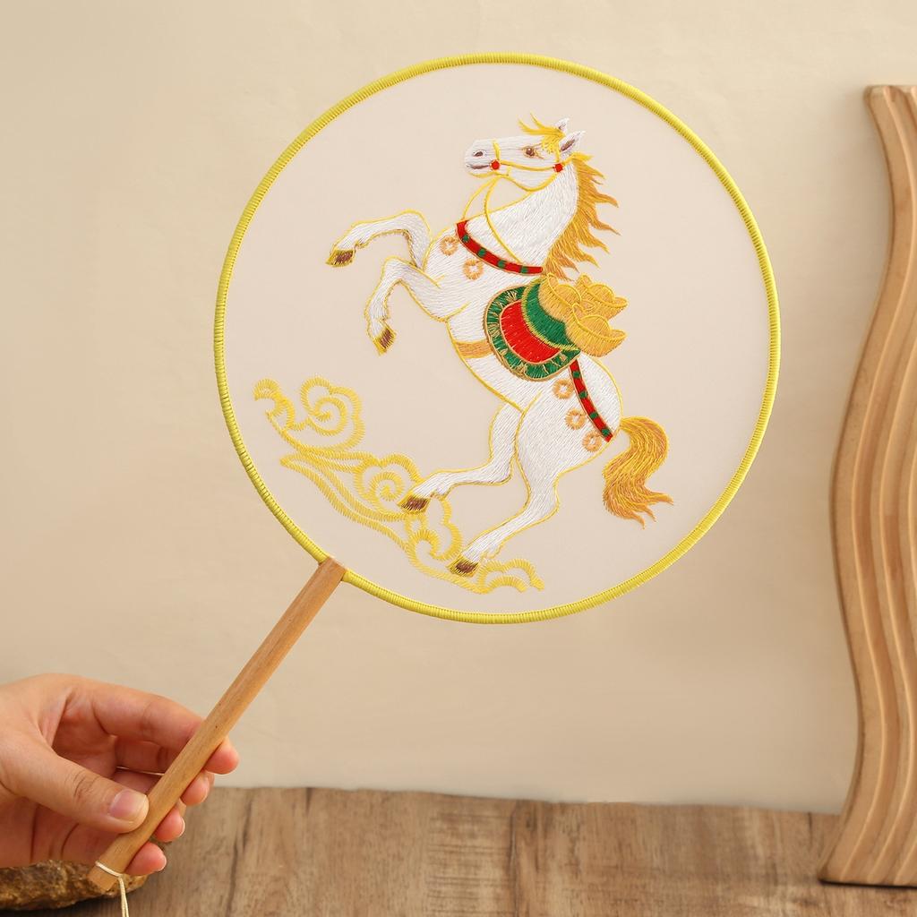 Double-Sided Embroidery Fan Colorful Silk Round Fan Classical Hand Fan Embroidered For Ceremonial Events Cultural Activities