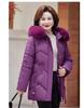 Jaqueta Feminina de Outono e Inverno Cor Sólida com Capuz Gola de Pele Moda Solta Espessa à Prova de Vento Comprimento Médio Jaqueta de Mãe