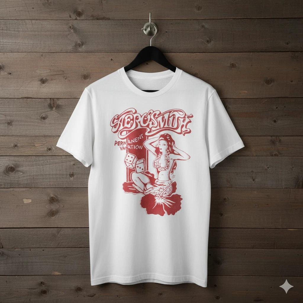 

Aerosmith Permanent Vacation Graphic T-Shirt White Classic Rock Band Tee - T531 2XL