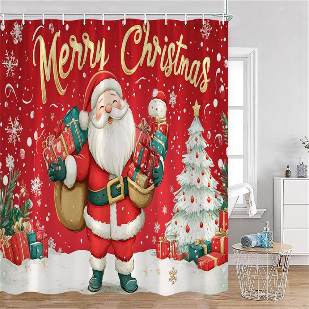 Cute Snowman Christmas Shower Curtain Winter Forest Xmas Trees Snow Lights New Year Home Bathroom Decor Bath Curtains With Hooks