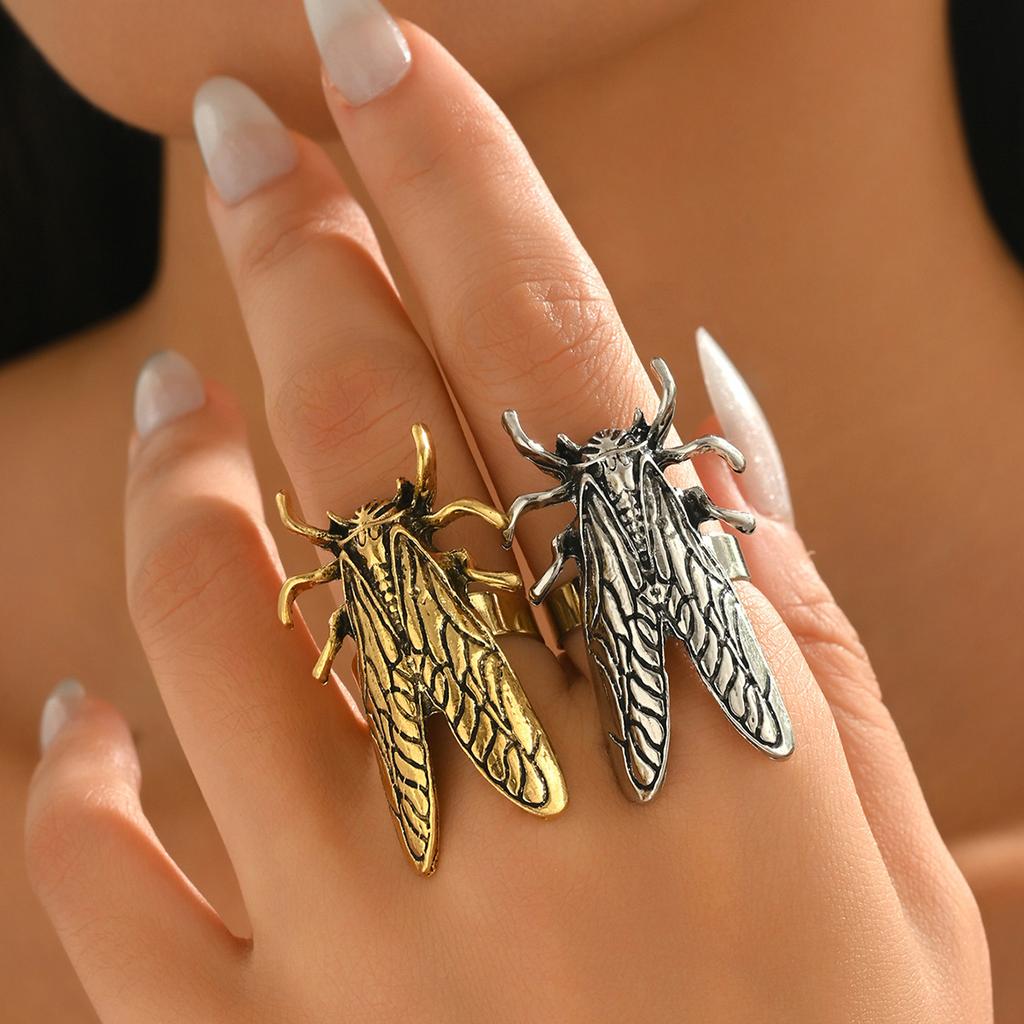 Ring im Vintage-Stil mit personalisiertem Zikaden-Insekten-Element-Design, verstellbarer offener Ring, vielseitiges Handaccessoire für Frauen