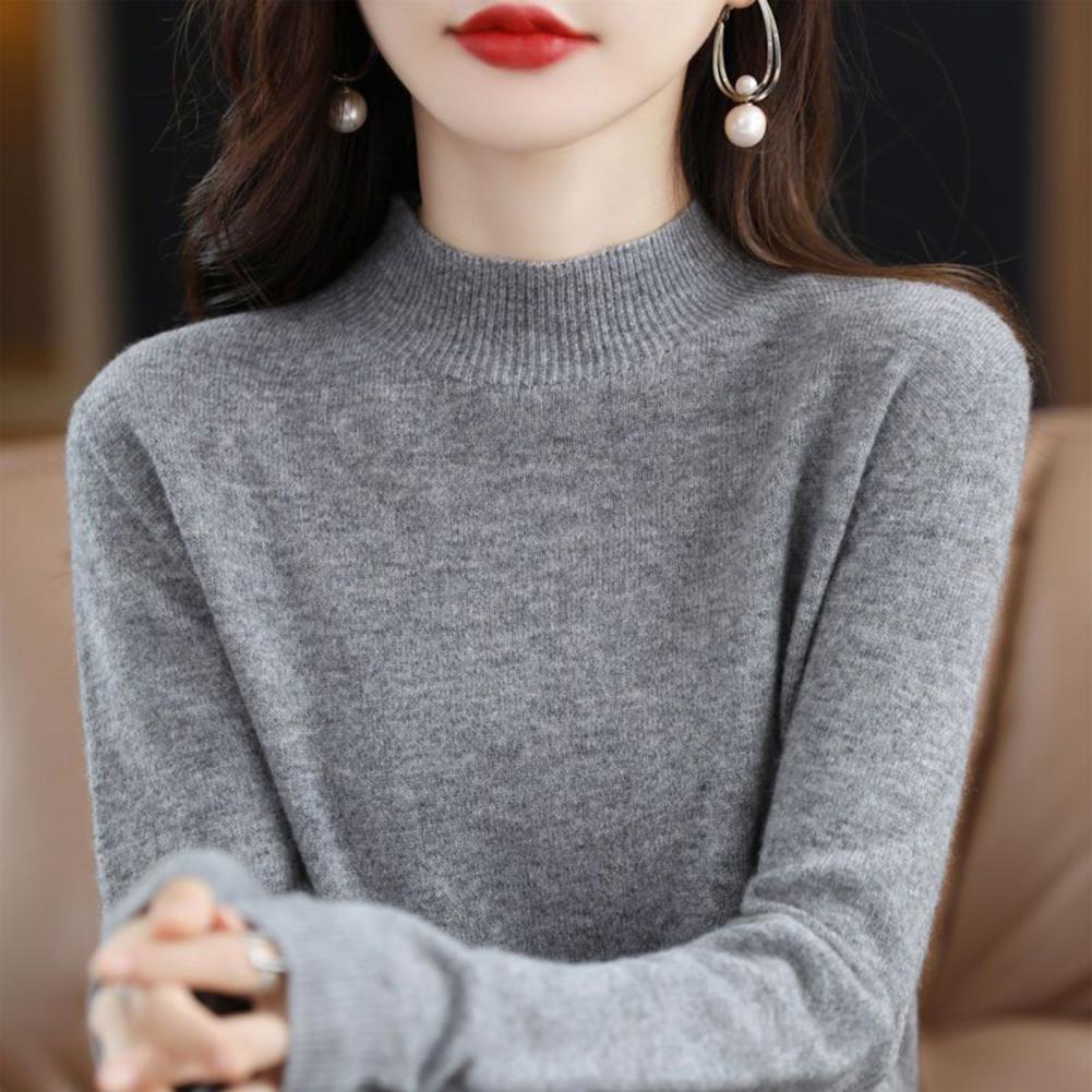 Women Viscose Knit Sweater Soft Stretchy Women's Sweater Long Sleeve Mid Collar Pullover Knit Top for Daily Wear Lightweight