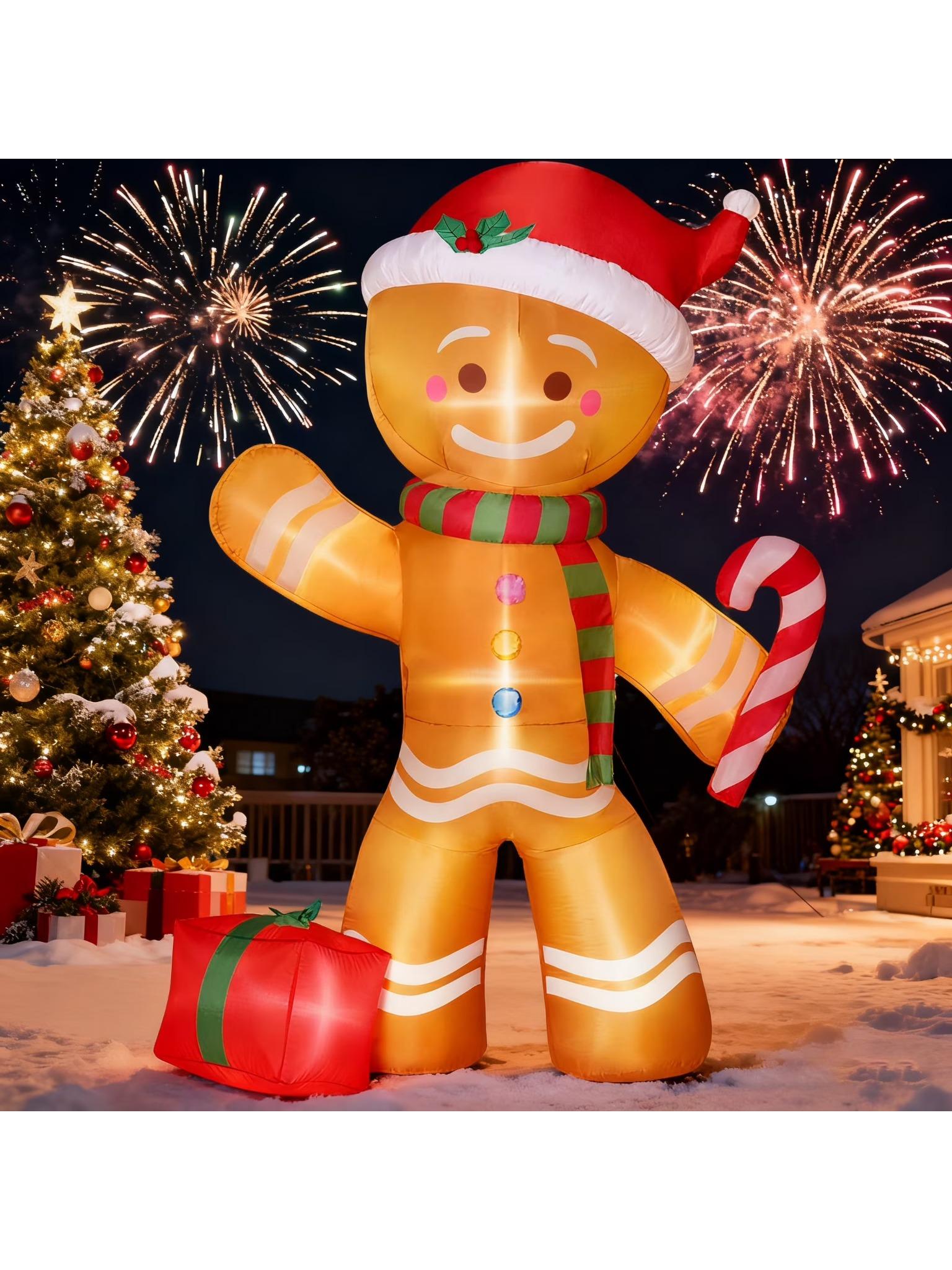 

Syncfun 8 FT Christmas Inflatables Gingerbread Man Outdoor Decorations with Candy Cane with Built-in LEDs for Holiday Party