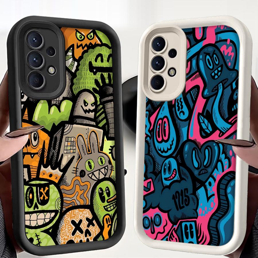 Case for Samsung Galaxy A16 A53 A54 A51 A73 A26 A32 A71 A72 A12 A13 A15 A23 A35 A36 A34 A56 Phone Cover Green Graffiti Pattern