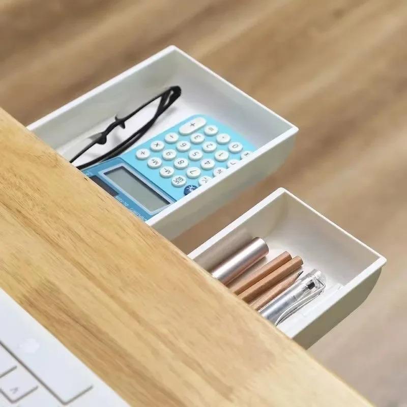 Self Adhesive Storage Drawer Box Makeup Pencil Tray Desk Hidden Under Desk Stand Self-adhesive Under-drawer Storage Boxes