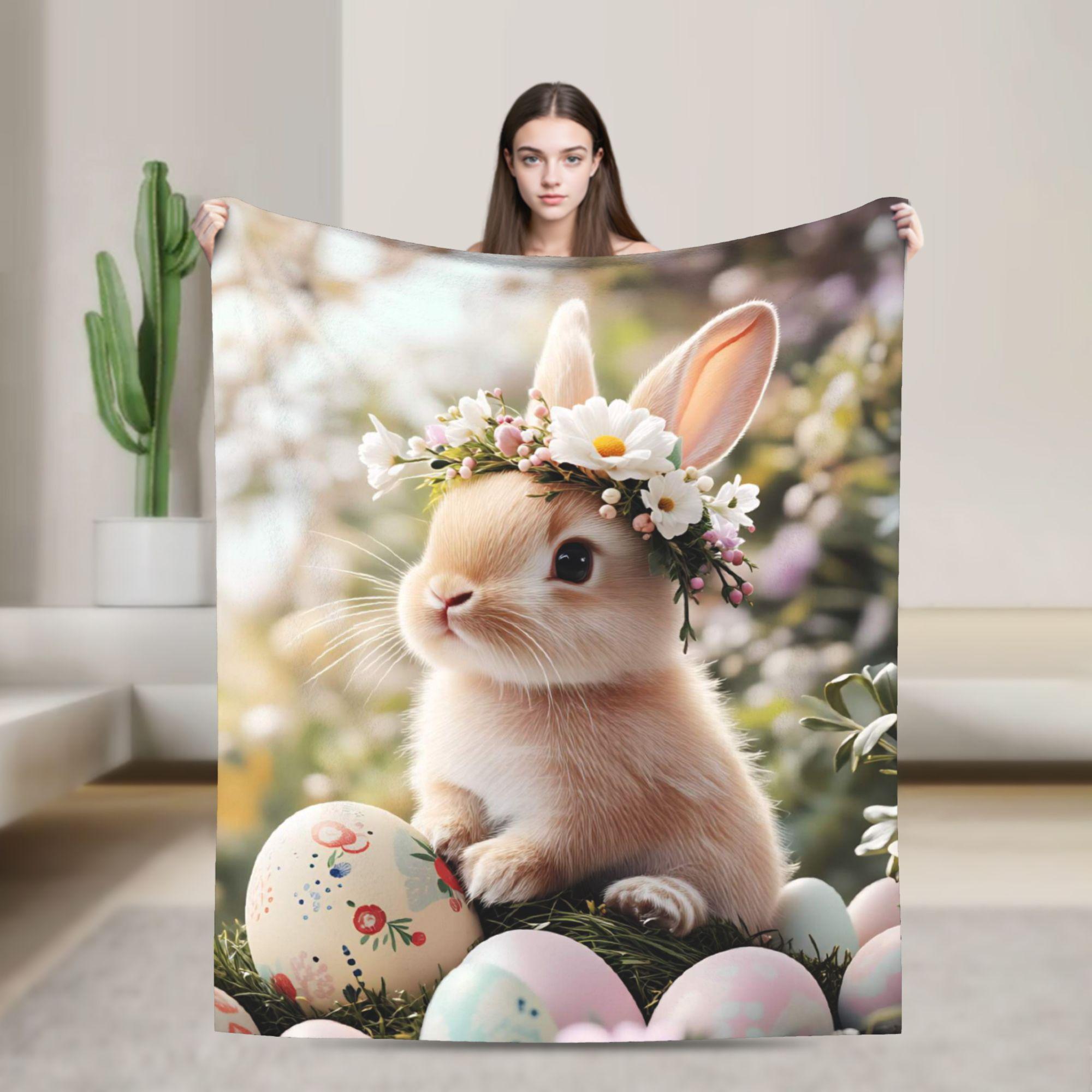 

Easter Bunny Floral Patter Comfortable Blanket For Couch Bed Aesthetic Throw Blanket Winter Plane Travel Flannel Bedspread 75x100cm