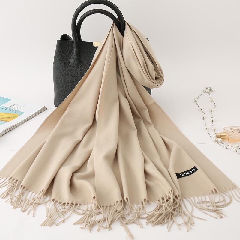 

Winter Warm Cashmere Scarf for Men and Women Soild Color Female Shawls Wool Pashmina Thicked Blanket Scarves Muslim Hijab