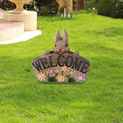 Rabbits Statue Welcome Sign,Resin Sign,Gift,Crafts Home Furnishing Simulation Animal Figurine