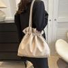 New Japanese and Korean Harajuku Oxford cloth large capacity solid color fashion casual drawstring pleated bucket shoulder bag
