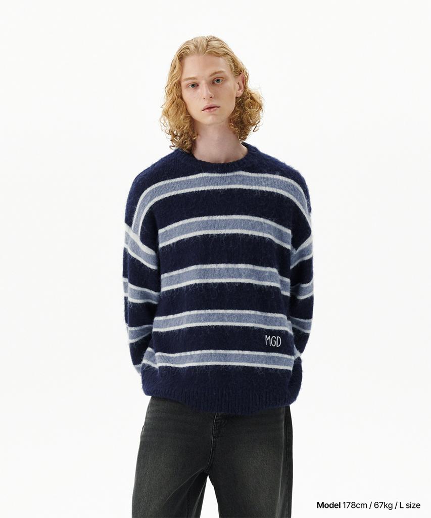 MAHAGRID Hairy Stripe Knit Sweater Navy(Mg2Ffmk600A)