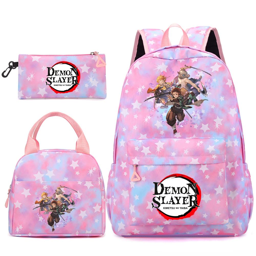 3 st/set Tecknad Demon Slayer Tryckt Ryggsäck Handväska Pennskrin för Tonåring Student Flicka Pojke Skolväska Stor Kapacitet Vattentät Resväska Gåva