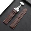 Doppelt genähtes Echtleder Uhrenarmband 20mm 22mm 24mm Armband für Seiko Faltschließe Rindslederband für Omega Uhrenarmband
