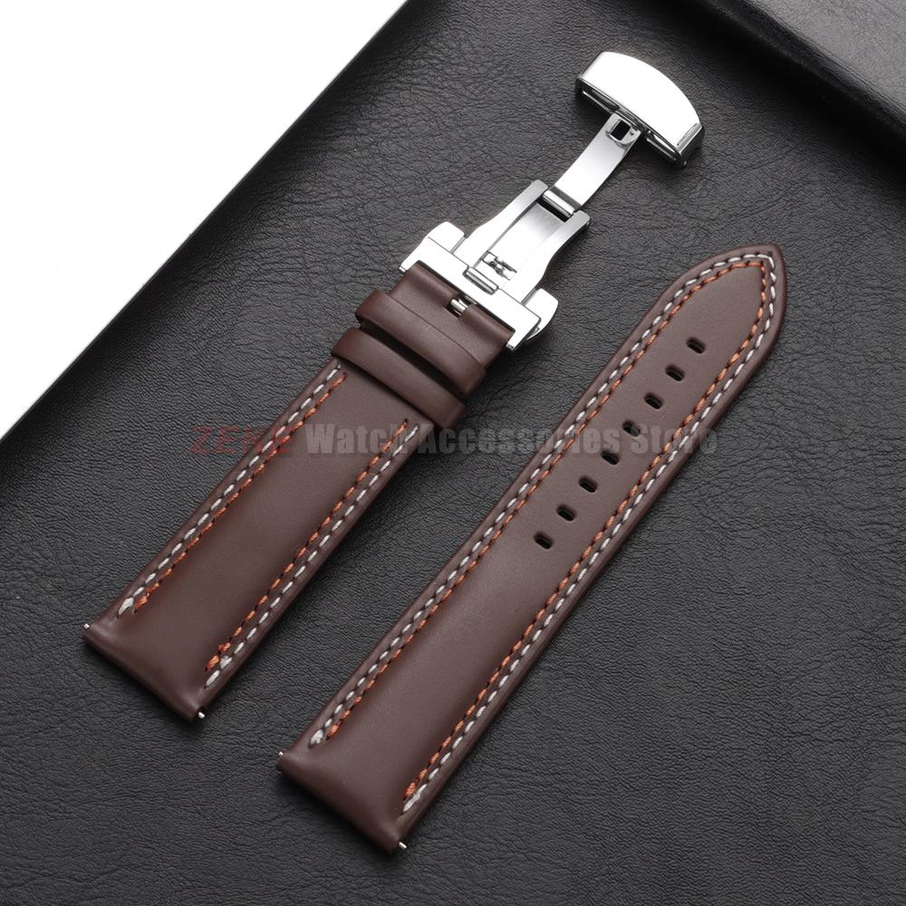 Doppelt genähtes Echtleder Uhrenarmband 20mm 22mm 24mm Armband für Seiko Faltschließe Rindslederband für Omega Uhrenarmband