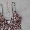 Fashion Leopard Pattern Backless Triangle Bikini Swimsuit For Beach Vacation