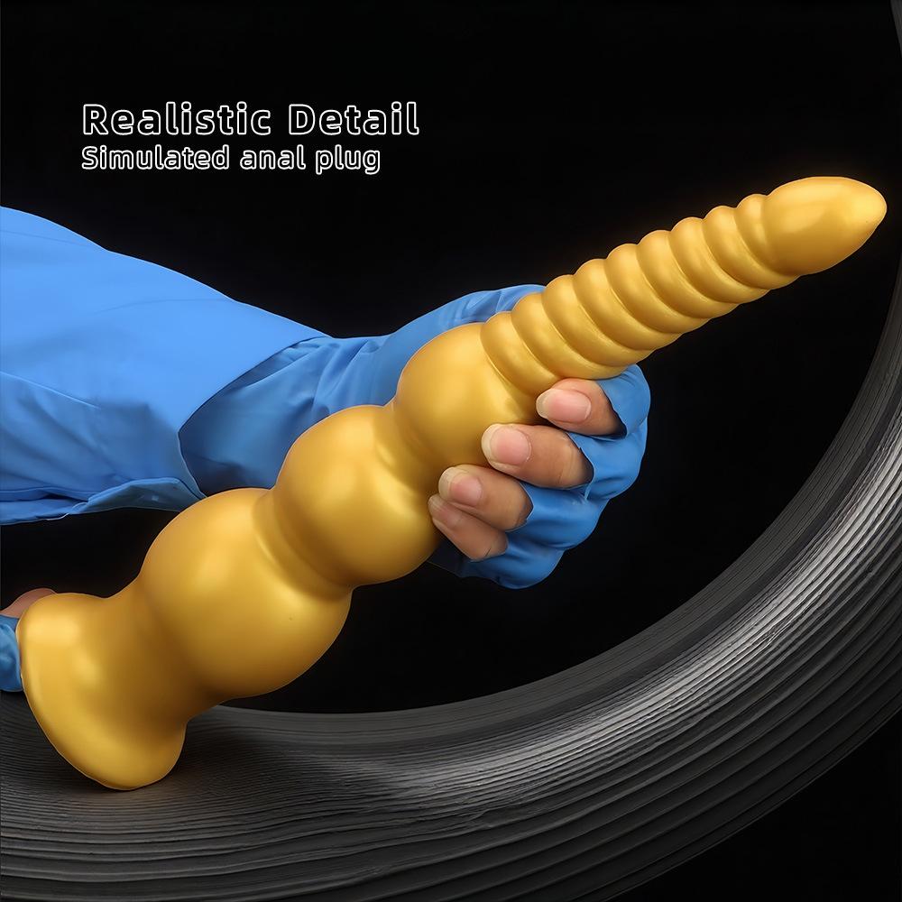 Extra Large Gold Silicone Threaded Vibrator Anal Plug Anal Diverter Dildo Sex Toy Realistic Penis Big Dick