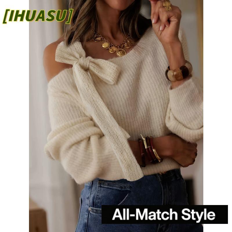 IHUASU Chandails amples à manches longues pour femmes, mode décontractée, couleur unie imprimée, automne hiver