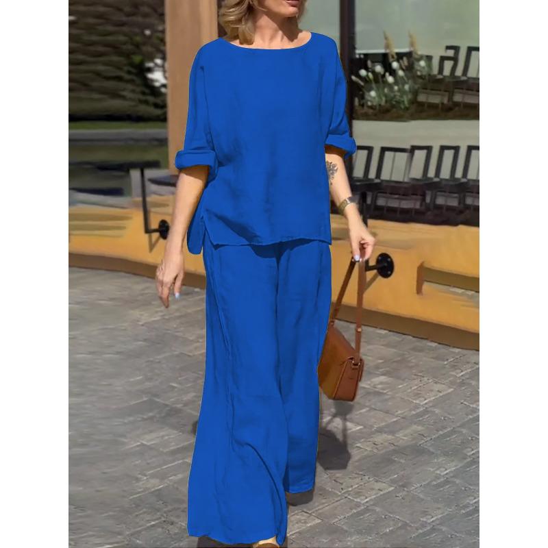 TIFICY Moda dame ocazional primăvară toamnă imprimeu culoare solidă cu mâneci lungi cu gâtul în formă de pantaloni pantaloni costume
