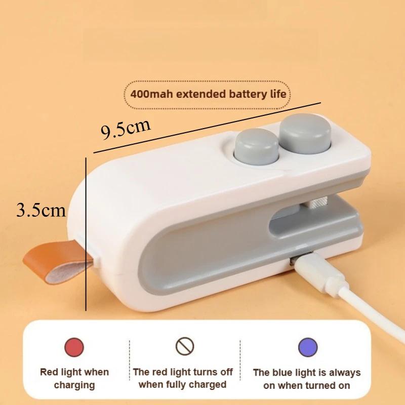 Sigilator termic mini 2 în 1 reîncărcabil pentru pungi, pachet de depozitare, sigilator pentru gustări, clemă, mașină portabilă de sigilat termic pungi de plastic, USB