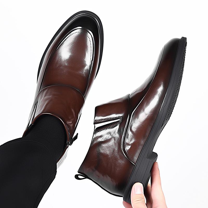 Neue Hochwertige Herren Chelsea Boots Reißverschluss Wasserdichte Stiefeletten Herren Brogue Mode Lässig Business High Top Stiefel Lederschuhe
