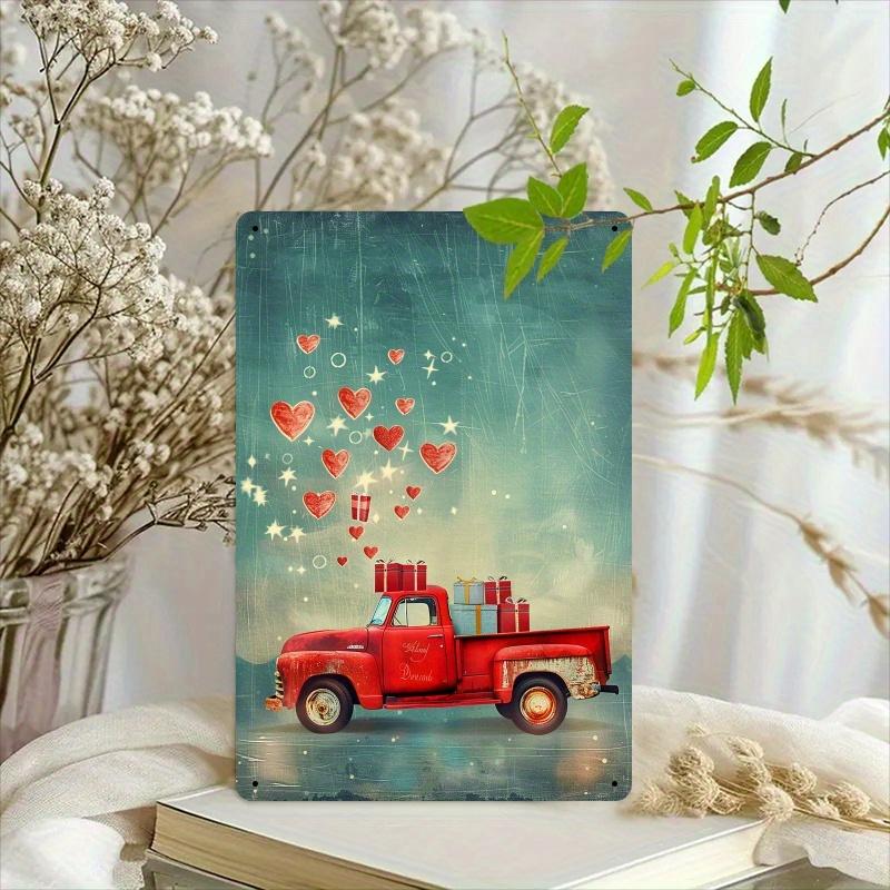 1pc Vintage Red Heart Balloon Van Iron Sign, 20.32x30.48 cm, Romantic Wall Hanging Decor for Home, Valentine's Day, Wedding, Win