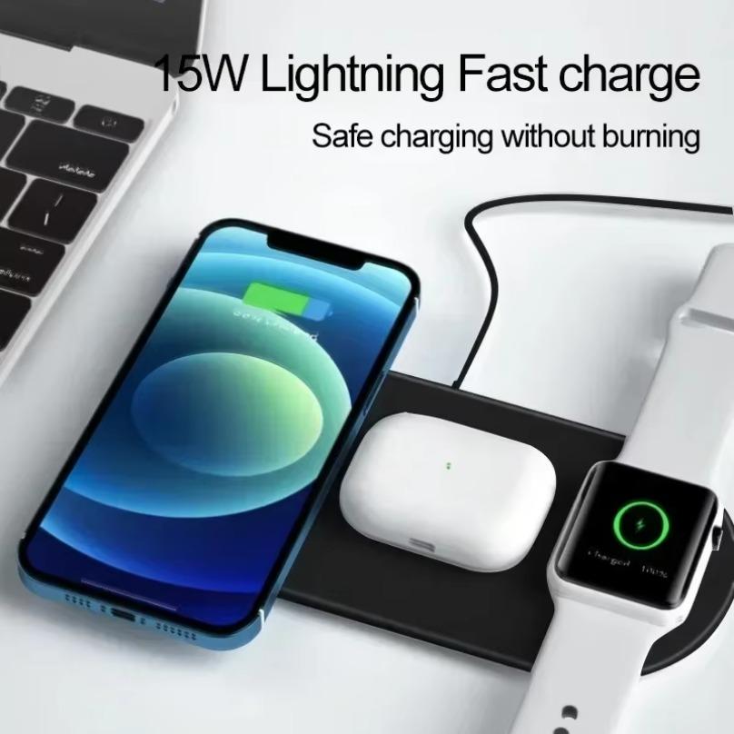 3 In 1 Fast Wireless Charger Pad Stand Desktop Type C USB A Charging Station For Samsung iPhone  Watch 2-8 SE Airpods Pro