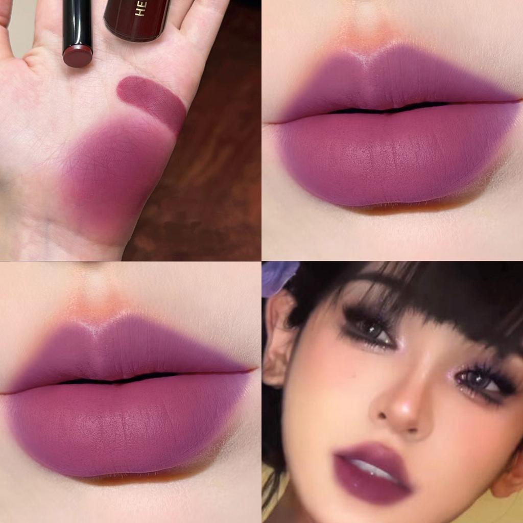 HERORANGE Velvet Matte Lipsticks Nude Apricot Matte Lip Gloss Tint Waterproof Lasting Sexy Smoky Purple Lipstick Makeup