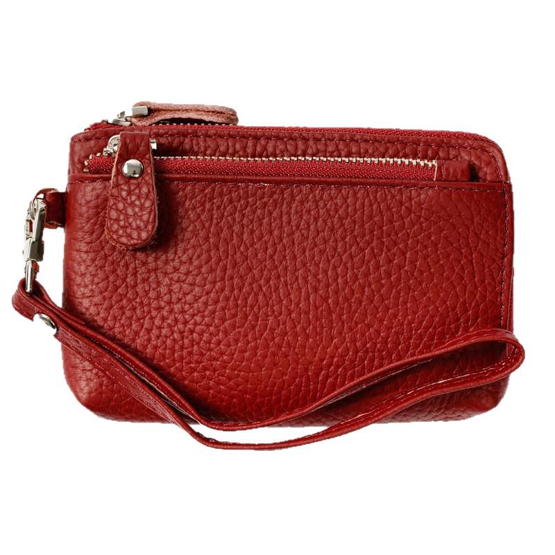 Women's Genuine Leather Coin Purse: Handheld Cowhide Wallet with Multi-Card Slots and Keychain
