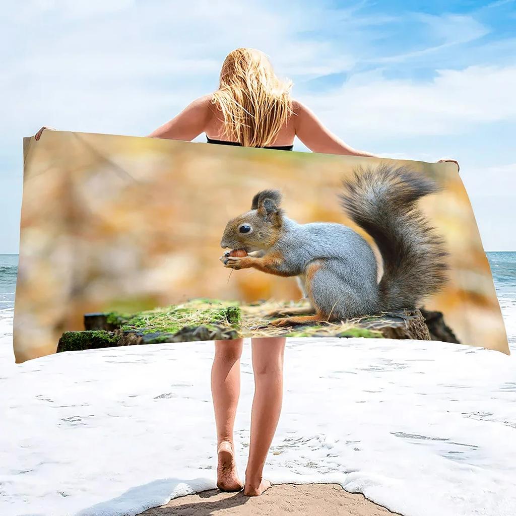 Squirrel Beach Towel Microfiber Quick Dry Sand Free Towel Travel Beach Towels Lightweight Beach Towel Pool Swimming Gym Travel
