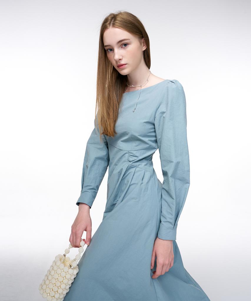 Etmont Unbalance Line Pintuck Dress Grayish Blue