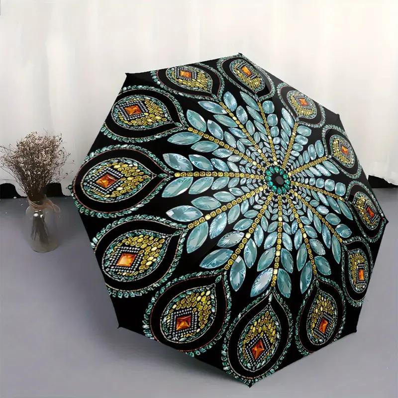 

Automatic Folding Umbrella with Peacock Feather Mosaic Pattern, Portable and Foldable Design for Casual Outdoor Accessories, H Iron&8K