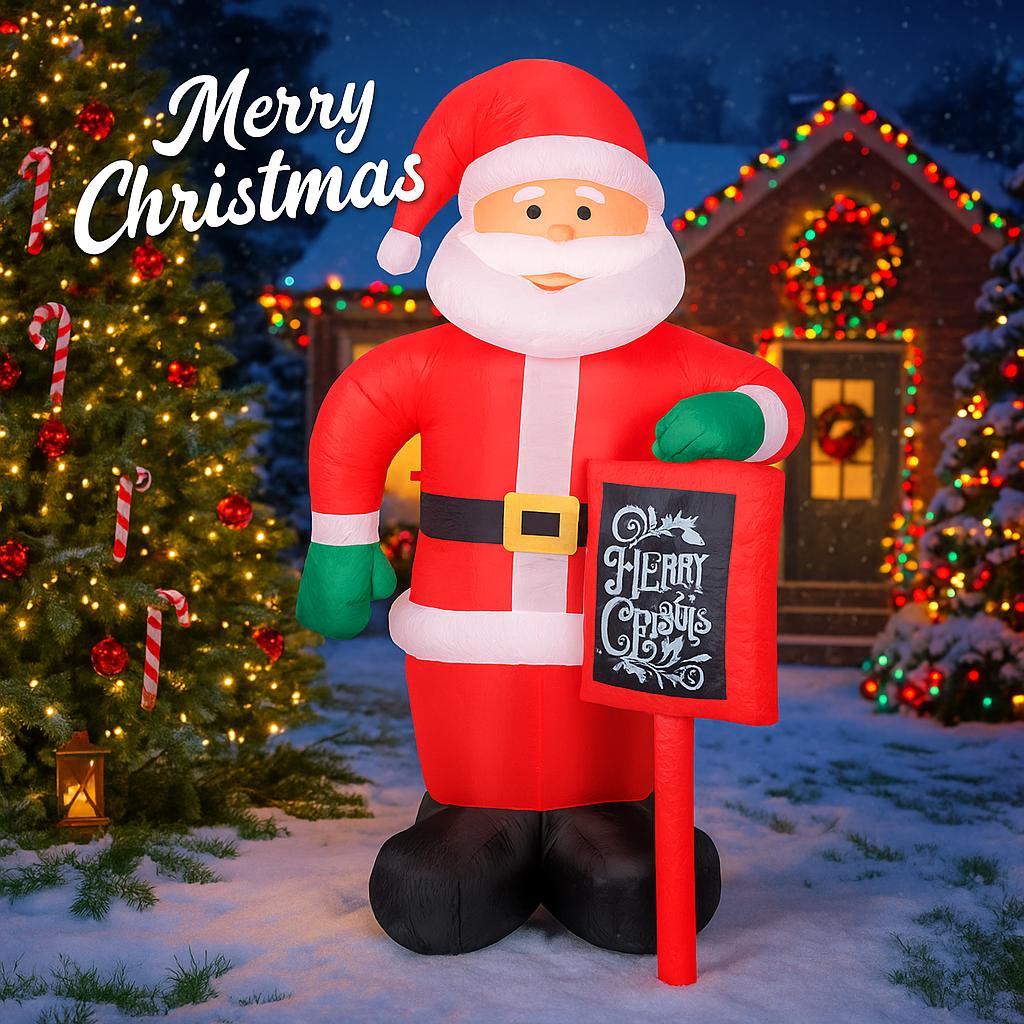 5.91FT LED Light Inflatable Santa Claus Christmas Decoration Toy Xmas Supplies Ornaments Gifts Yard Decor Home Outdoor Lawn