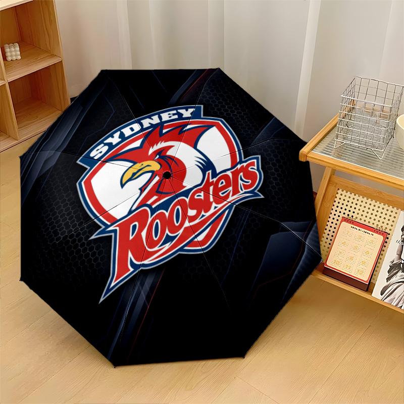 Sydney Roosters Print Auto 8?Ribs Folding Umbrella Wind Resistant Lightweight Automatic Umbrella For Daily Travel