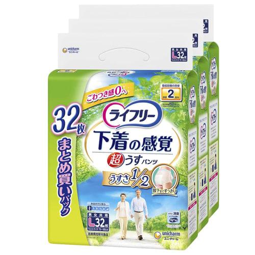 

Lifree [Case Sale] Underwear-Like Ultra-Thin Pants, Size L, 32 Pants x 3 Packs, Double Absorption