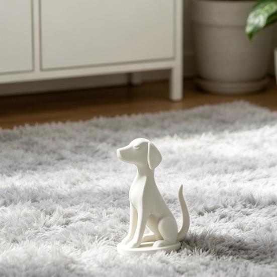 3D Printed Geometric Dog Sculpture Modern Minimalist Desk Decor Matte Black & White